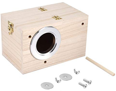 Tomotato Holz Vogelhaus, Nistkasten für Meisen & Kleinvögel, Massivholz Vogelnistkasten Rotkehlchen Nistkasten - Runde Fenster - Öffnende Abdeckung - Vogelhäuser für Garten Balkon 12 x 12 x 19,5 cm