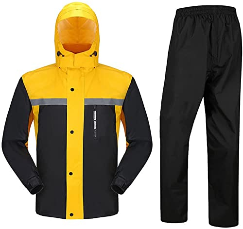 YLZBA Wasserdichter Fahrrad-Regenanzug mit Kapuze for Herren Damen,Regenbekleidung Motorrad,Winddicht Mit Reflexstreifen Regenjacke Atmungsaktiv, Outdoor-Klettern Regenkombi Set(Yellow,XL)