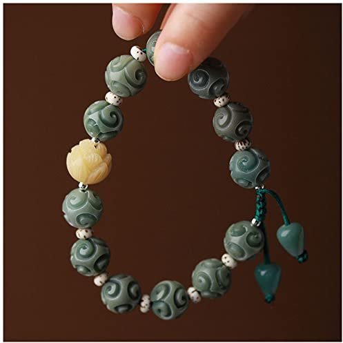 Lllunimon Schnitzmuster Grün Bodhi Perlen Armband Exquisites Lotus Bodhi Armband Unisex für Yoga -Meditation