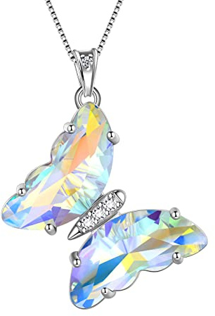 Aurora Tears Schmetterling Herz Halskette Frauen 925 Sterling Silber Tier Schmetterlinge April Geburtsstein Diamant Anhänger Kristall Hochzeit Schmuck DP0311W