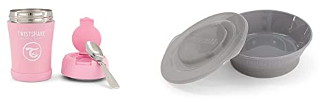 TWISTSHAKE Termo para solidos de 350 ml & Twistshake Cuenco con Tapa Alimentación para Bebés de PP y Silicona, Bol sellado, Tazón para Beb,Gris pastel