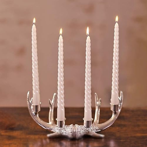 Marco Paul Set di 4 candele bianche a forma di cono a lunga bruciatura alte candele per chiesa decorazioni natalizie luci a lunga durata, per matrimoni eventi feste centrotavola metallico 25cm