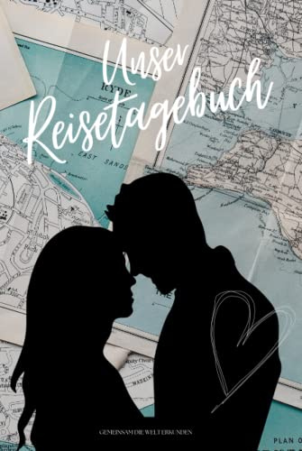 UNSER REISETAGEBUCH - Gemeinsam die Welt erkunden: Reisetagebuch für Paare zum Ausfüllen | Reisejournal zum Selberschreiben | Mit Platz zum Einkleben ... | Hardcover ca. Din A5 | Cover 1 Map blau