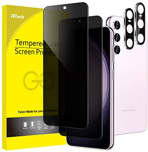 JETech Protector Pantalla de Privacidad para Samsung Galaxy S23+ / S23 Plus 5G y Protector de Lente Cámara, Antiespia Vidrio Templado, Compatible Huellas Dactilares ID, 2 Paquetes Cada Uno