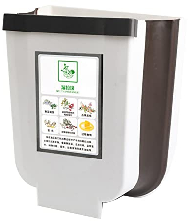 Buachois Poubelle de Cuisine Suspendue, 9L Poubelle de Cuisine en Plastique Multifonctionnelle Pliable, Poubelle de Comptoir Pliante Fixée au Mur avec Support de Fixation pour Les Déchets(Blanc)