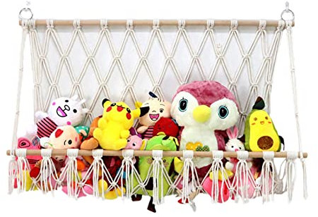 Stofftier Aufbewahrung Hängematte, 100cm Kuscheltier Aufbewahrung Spielzeug Plüschtier Organizer, Boho Makramee Aufbewahrung Netz zum Aufhängen an der Wand für Schlafzimmer Kinderzimmer Spielzimmer