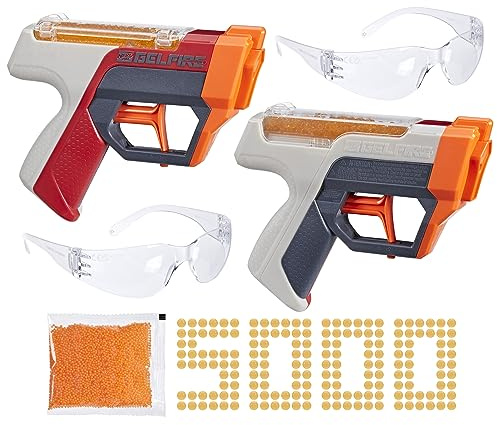 NERF Pro Gelfire Dual Wield Pack, 2 Blaster, No-Prime Firing, 5000 Gelfire Rounds, 2 x 100 runde integrierte Trichter, 2 Brillen, ab 14 Jahren