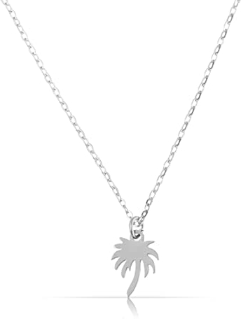 Made by Nami Minimalistische Halsketten mit Anhänger • Dezente Damen Edelstahl Halskette mit starkem Karabiner-Verschluss • Choker-Kette Frauen & Mädchen • Filigrane Gliederkette (Palme Silber)