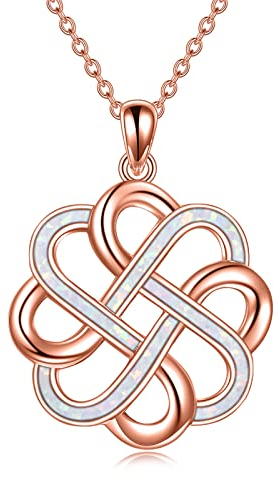 YFN Celtic Knot Necklace Sterling Silver Opal Celtic Knot Pendant Jewellery Gifts for Women Girls (Celtic Knot Rose Gold)
