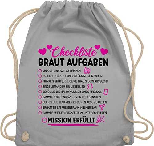 Turnbeutel Rucksack - JGA Junggesellenabschied Frauen - Braut Aufgaben I Mutprobe Checkliste - Unisize - Hellgrau - bride stoffbeutel brauttaschen bachelorette party aufgabe beutel brautrücksack