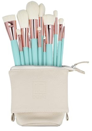 Ilu - Set Pennelli Trucco Professionali 12 Pezzi Turchese Rosa Oro Morbidi e Durevoli Con Custodia Cosmetica Pennelli Viso Occhi Contouring Sfumatura Correttore Labbra Accessori Bellezza