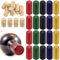 Keadic 130Pcs PVC Heat Shrink Capsules with T-Shape Wine Corks, Black/Red/Gold/Silver/Blue Wrap Sleeves Caps Tops for Making Cellars and Home Use