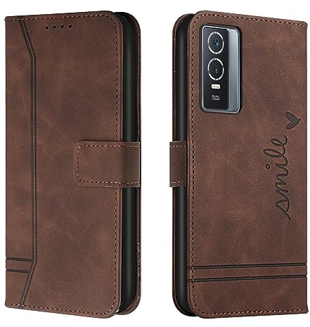 Lihondar Cover per Vivo Y76 5G/Y76S/Y74S, Custodia Vivo Y76 5G/Y76S/Y74S Portafoglio, Flip Libro Wallet Case Antiurto Custodia in Pelle PU Premium, Slot per Schede, con Magnetica a Scatto (Marrone)