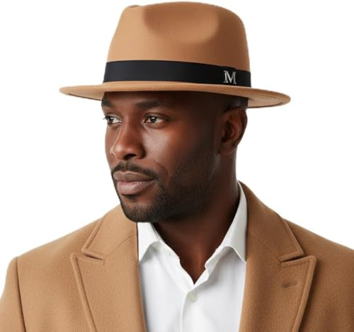 FREEBIRD99 Panama-Fedora-Hut aus 100 % Wollfilz, kurze Krempe, Trilby, flacher Hut für Damen und Herren, Khaki, 7 3/8-7 1/2