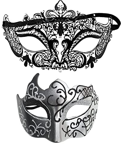 DUHGBNE Paar Gesichtsschutz Metall Gesichtsschutz Halloween Kostüm Gesichtsschutz Karneval Gesichtsschutz Rollenspiel Party Kostüm Tanz Hochzeitsfeier Gesichtsschutz Drogerie (SL9, One Size)