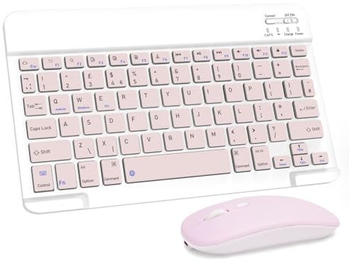 LAMA Wireless Keyboard and Mouse, Rechargeable Ultra Slim Universal Tablet Keyboard, Portable Bluetooth Keyboards for iPad/Tablet/iOS/Android/Windows/Laptops/Desktop Computer/Phones, Pink