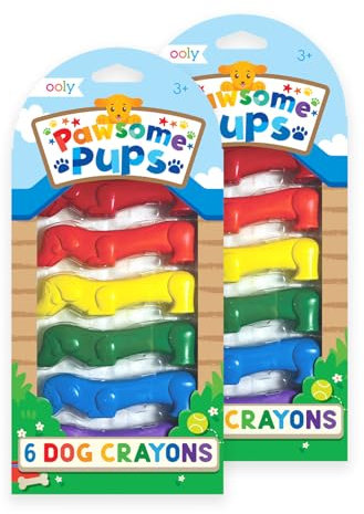 Ooly Pawsome Pups Chunky Crayons for Toddlers and Little Hands Set of 12, Non-Toxic Pup Shaped Easy to Hold Crayons for Young Kids, No Rolling Crayon
