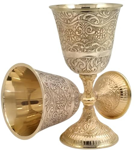 Royal King & Queen Goblet Set of 1 Game of Thrones Inspired Wine Glasses, Medieval Renaissance Glassware Chalice Cup with Handle for Holy Water, Jewish Passover, Rosh Hashanah and Yom Kippur