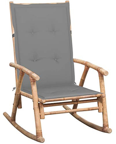 Rantry Schaukelstuhl mit Kissen aus Bambus, Stühle für den Außenbereich, Esszimmerstühle für Garten, Gartenmöbel, Terrassen, Möbel, Grau, 120 x 50 x 3 cm