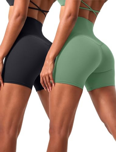 VOENXE Mallas Cortas Mujer Cintura Alta,Short Deportivo Mujer,Pantalon Corto Shorts Deporte,Leggins Cortos Push Up,EláSticos Yoga Shorts Women,Gym Gimnasio Fitness Ciclista Hotpants,Pack de 2