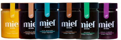 Miel pura de Abeja. Pack de 6 Mieles 450grs cada una. 1) De Flores. 2) De Brezo y Roble. 3) De Castaño. 4) De Alta Montaña. 5) De Bosque. 6) De encina y roble.