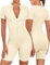 Voqeen Damen Jumpsuit Mit Kurzen Ärmeln, V-Ausschnitt Und Reißverschluss - Gerippter Einteiler Elastisch Anzug (Weiß, M)