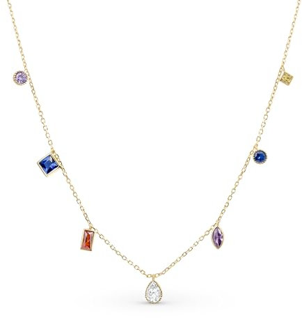 Ambeta Damen Halskette Mit Zirkonia Aus Sterling Silber 925 | Kleine Kristall Kette | Layering Halsband | Gold Bunt