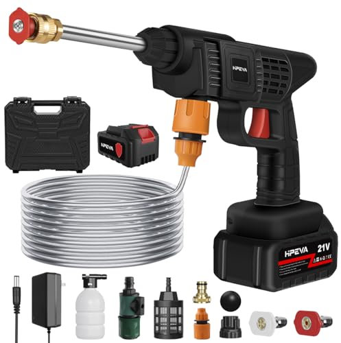Cordless Portable Power Washer - 452PSI Battery Powered Pressure Washer,1.3GPM Handheld Pressure Washer Gun with Nozzles,Rechargeable High-Pressure Car Washer Gun for Car Washing/Home/Floor