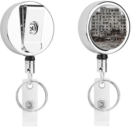 Jigsaw Style Building Retractable ID Badge Holder Badge Reels with Clip Heavy Duty Carabiner Name Card Holder for Keychain Office Worker Doctor Nurse