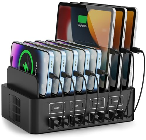 RUANSZZ - Estación de carga de 150 W/35 A para múltiples dispositivos, estación de carga rápida USB C de 16 puertos, organizador de cargador múltiple compatible con teléfono celular, iPad, Kindle,