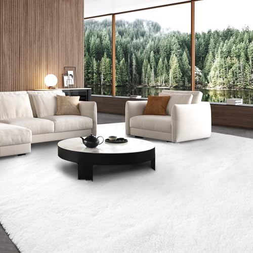 Fluffyrug Große Flächen-Teppiche für Wohnzimmer: Extra große Flächen-Teppiche 10x14 Wohnzimmer - Große weiße Teppiche (Weiß 3,05 x 4,27 Meter)