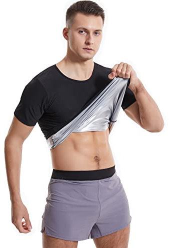 T-Shirts Herren mit Rundhalsausschnitt Sauna-Shirt für Männer, Kurzarm-Saunaanzug für Männer, Schweiß-Body, Saunaweste für Männer, Fitnessstudio, Übung, Bequemes Herren Tshirt Slim Fit (Silver, XXL)