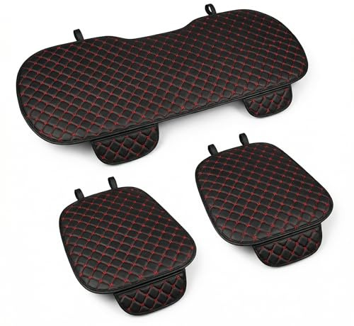 Auto Accessori Lupex - LS25 - Coprisedili Universale Auto 3 Pezzi – Protezione Sedili Anteriori e Posteriore, Seduta Antiscivolo e Traspirante (PVC - Nero Rosso - 3pz)