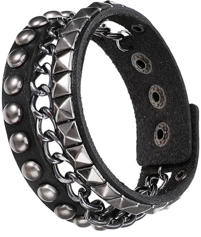 AHQiZFX Leder Nieten Armband,Punk Besetztes Armband,Schwarz Gothic Armreif,Verstellbare Rocker Armband Herren,Punk Breite Lederarmband,für Männe Frauen Cosplay Rock Biker Halloween Party Punk Zubehör