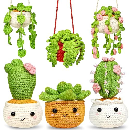 Coopay Juego de ganchillo para principiantes, 6 cactus y plantas, juego de ganchillo con instrucciones paso a paso, caja completa de ganchillo para principiantes con ganchillo, juego de crochet con