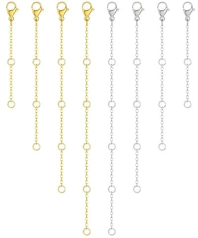 Kjzeex Necklace Extender Chain, 4 PCS Stainless Steel Gold Plated Extension Chains, Silver Necklace Extender for Necklace, Bracelet, Anklet, Jewelry Making(6/8/10/12cm)