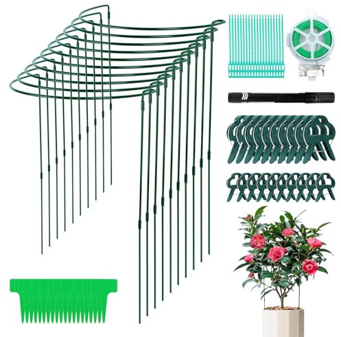 10 Pièces Tuteurs pour Plantes, 25 * 60CM Demi Rond Supports de Plantes Réglables, Jardin Plantes Support Pile Anneau Cage, Anneaux de Support en Métal Demi Ronds pour Pivoines Hortensias Roses Sédum