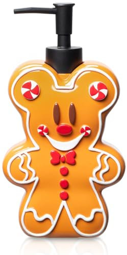 Jay Franco Disney Mickey Mouse Gingerbread Soap Dispenser - Christmas & Holiday Season Bathroom Accessory - Brown Resin Lotion Pump