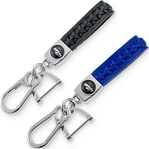 ZEPIQOR 2pcs Porte-clés en cuir pour homme et femme, Porte-clé voiture, Noir et Bleu