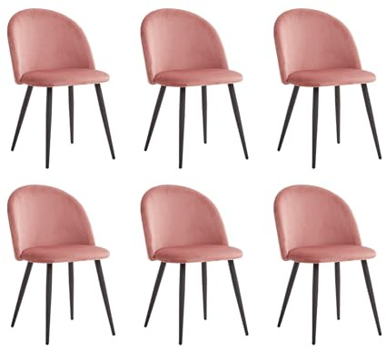 DEYARNA HOME 6er Set Moderner Esszimmerstühle mit Samt,Stilvolles Vintage Design, Gepolsterte Küchenstühle mit Schwarzen Metallfüßen (Rosa/Schwarz Füße)