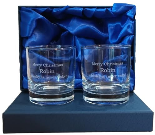 County Engraving Personalised Crystalite Whisky Glass Gift Set with 2 Tumblers (370ml Round Base)