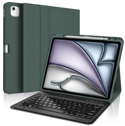 SENGBIRCH Keyboard Case for iPad Air 13'' (M2) 2024 - UK Layout Wireless Detachable Bluetooth Keyboard, Protective Folio Cover for iPad Air 13 inch (M2) 2024, Deep Green