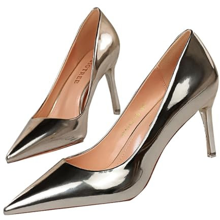 Scarpe con tacco alto metallico alla moda con tacco alto con punta a punta stivali alti al ginocchio con tacco largo polpaccio, Grigio, 41 EU