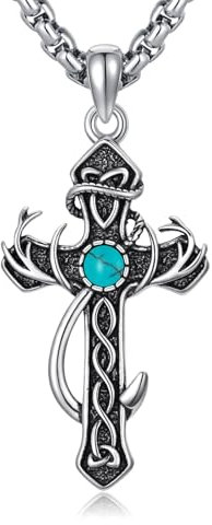Seiyang Deer Antler Fish Hook Necklace 925 Sterling Silver Cross Pendant Hunting Jewellery Gifts for Men Hunters 02