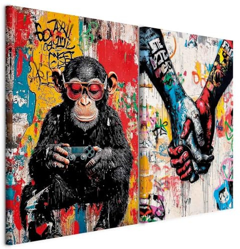 murando - Akustikbild Set Affe mit Brille, 120x90 cm, 2-teilig, Wohnzimmer | Verbessert Raumakustik, reduziert Hall, ideal fürs Büro oder Wohnzimmer, hochwertige Verarbeitung, schnelle Montage, stilvoll