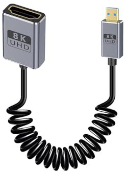 Duttek Coaxial 8K Micro HDMI to HDMI Extension Coiled Cable with 8K@60Hz, 4K@240Hz, 48Gbps HDMI to Micro HDMI 2.1 Cable for Samsung G8,G9, Camera, Raspberry Pi 5 4, GoPro Hero, Cam Link 1FT-1.5FT