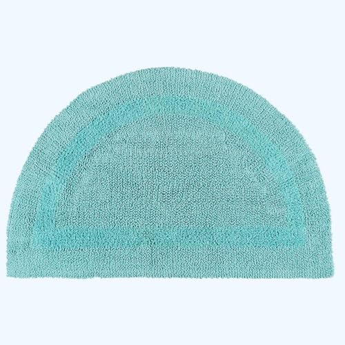 Homescapes Halbrunde Badematte Aqua, Premium Badvorleger 50x80 cm, Badteppich Baumwolle mit Wende-Design