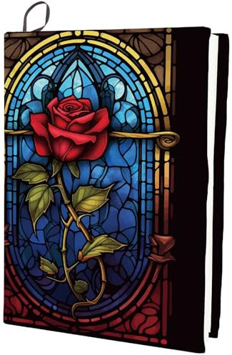 craspire Bucheinband Im Gotischen Stil Farbige Glasrose Langlebiges Studienzubehör Dehnbarer Elastischer Notizbuch Hüllenschutz Aus Polyester Wiederverwendbar Waschbar Für Taschenbuch Softcover