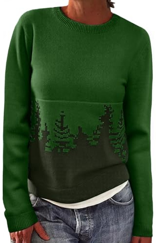 heekpek Pull Jacquard Femme Norvégien Alpaga Pulls Col Rond Sapin de Noël Ample Pull Femme Hiver Chaud Chic et Élégant Doux Sweat Tricoté Haut Pull'de Noel