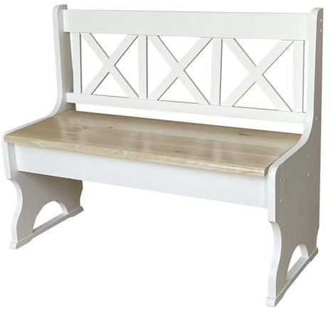 k koma Sitzbank Kiefer Massivholz Weiß mit Lehne – für Innenbereich, Flur & Esszimmer (135 cm)